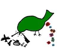 green bird pecking weapon, drawing