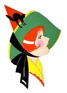 Vintage drawing, pretty Witch