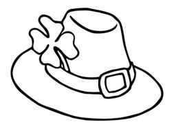 black and white sketch of a hat with a clover leaf