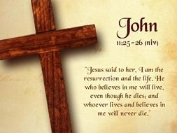 wooden cross lies on bible verse
