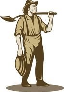 gold miner, monochrome drawing