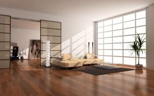 contemporary Living Room with big lattice Window