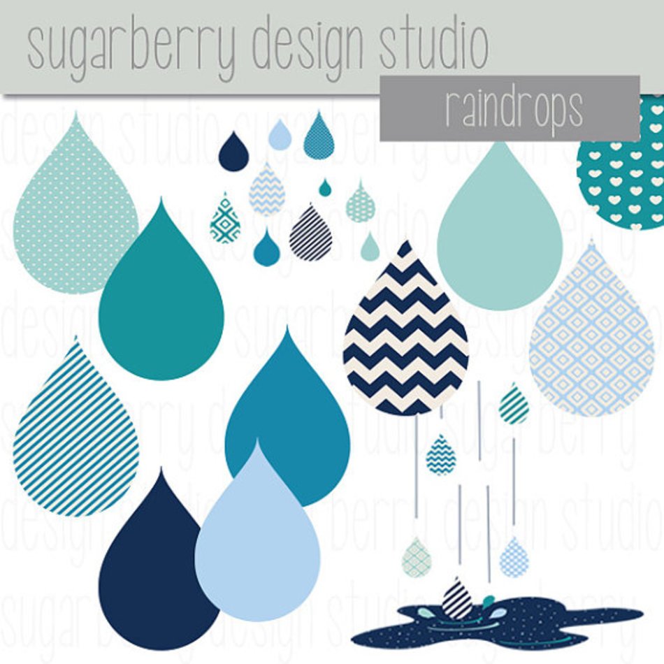 Digital Scrapbook Clipart Pack Raindrops