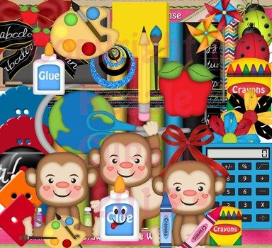 To School Monkey Boys Scrap Kit Back