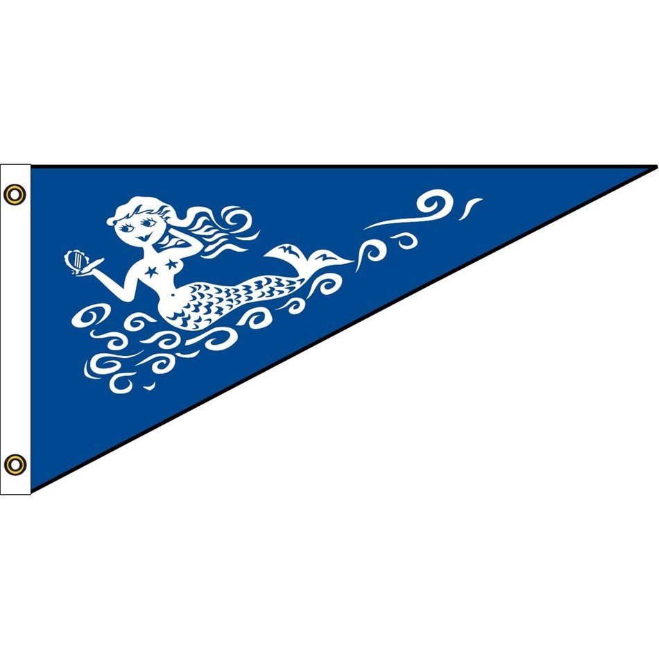 Blue And White triangular Flag with cartoon mermaid