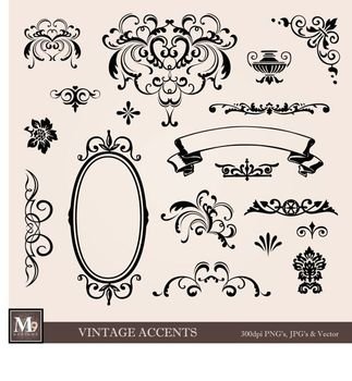 Antique VINTAGE Accents Clipart Illustrations INSTANT DOWNLOAD