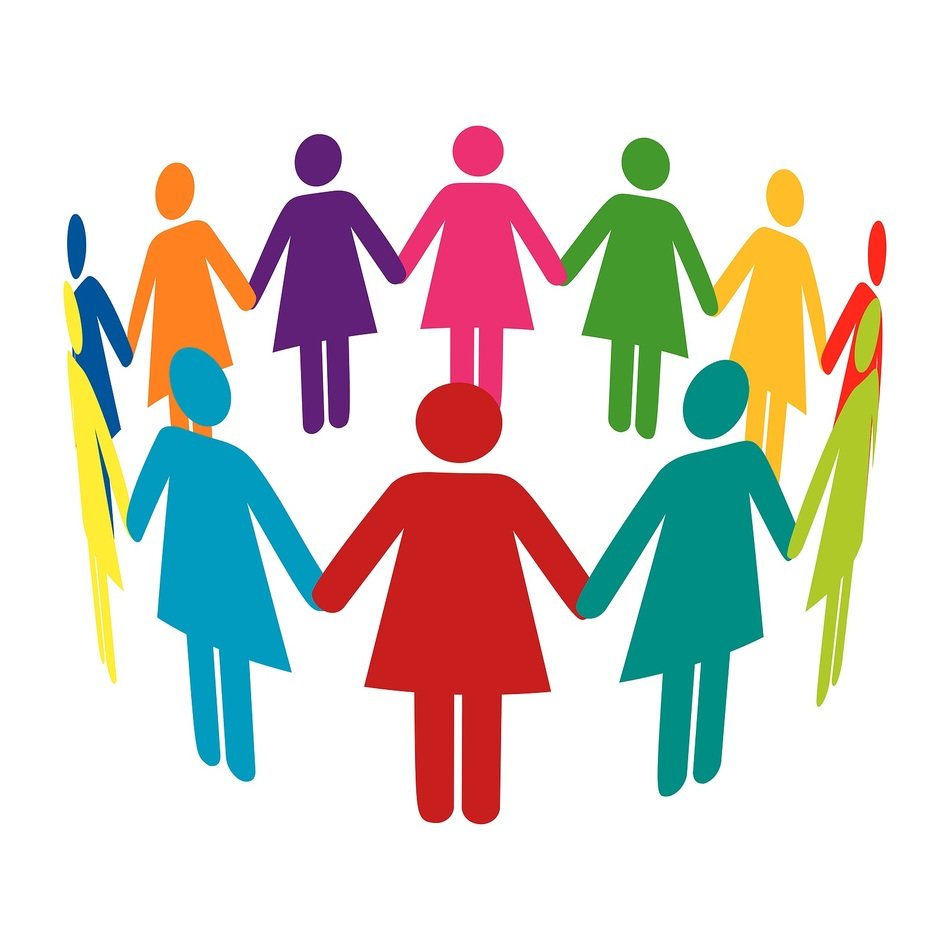 women in a circle like colorful shapes