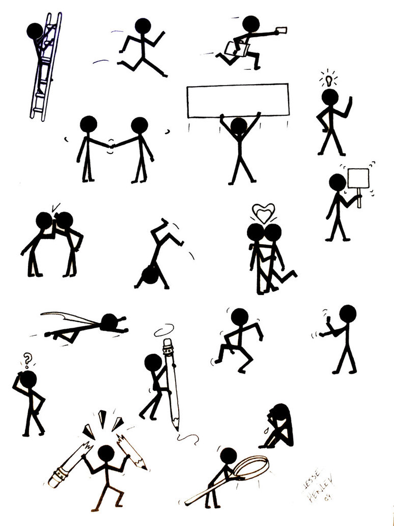 Black and white drawing of the stick figures clipart free image download