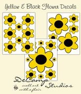 Yellow Black Flower Wall Art Girl Decals Childrens Room Decor