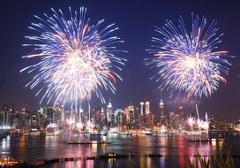 Colorful fireworks over New York City on Independence Day