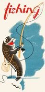 Vintage Kid Fishing Clip Art drawing