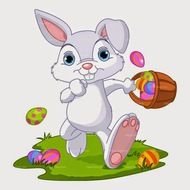 Easter bunny walks with painted eggs in basket, Clip Art