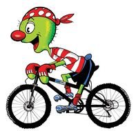 cartoon cactus on a bicycle