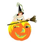 drawing of a witch on a pumpkin