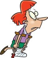 Cartoon lady on crutches clipart