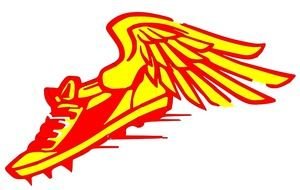 painted red-yellow sneaker with wings