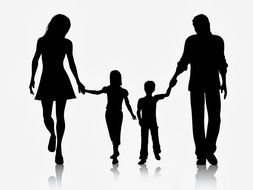 Black silhouette of the walking family clipart