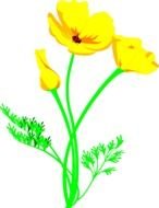 drawing of a yellow flower with green leaves