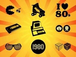 vintage Pac-Man icons at hot colored background