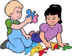 child boy and girl play with puzzle, drawing