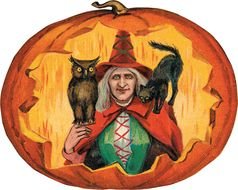 retro drawing of a witch with cats