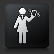 Black Square Button with Businesswoman on Tablet