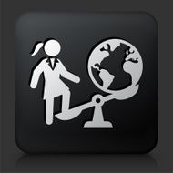 Black Square Button with Businesswoman Vs World