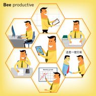 Bee series businessman performing different office tasks