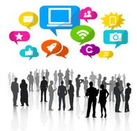 Vector of Business People Working and Social Media Symbol