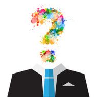 Man in Suit with Colorful Splashes Question Mark