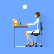 Business Woman Sitting At Desk In Office Working Laptop
