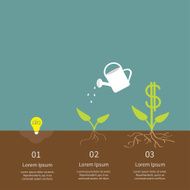 Idea bulb watering can dollar plant infographic Financial growth Flat