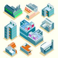 Set of vector several isometric buildings with isolated background