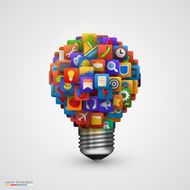 Modern creative light bulb with application icon