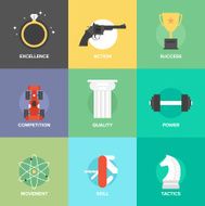 Business improvement skills flat icons set