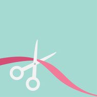 Scissors cut ribbon on the left Flat design style