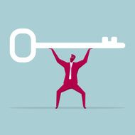 Businessman lifting key