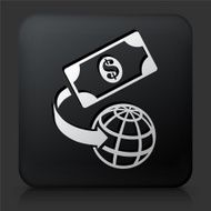 Black Square Button with Global Money Icon