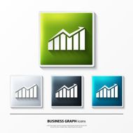 Vector set of glossy icons on button with business graph