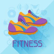 Sports background with fitness icons in flat style