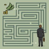 Businessman lost in maze with financial problems
