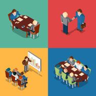 Isometric 3D business people icons Meeting job interview deal handshake