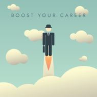 Career development poster template with businessman flying high Climbing corporate