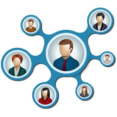 People network with metaballs on white background