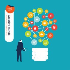 Businessman with bulb of icons