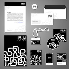 Stationery template design with white geometric elements on blac