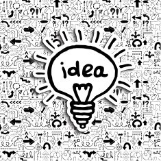 Light bulb icon on arrow filled background