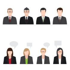 Man and woman business suit icons