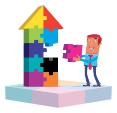 businessman with puzzle arrow