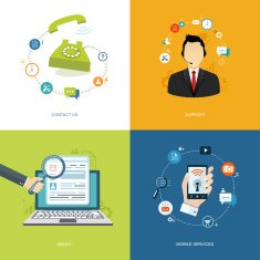 Flat internet banners set Online support about us mobile servi